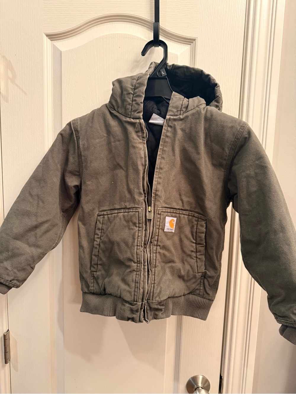 Carhartt Kids Olive Hooded Work Jacket. Size 7/8